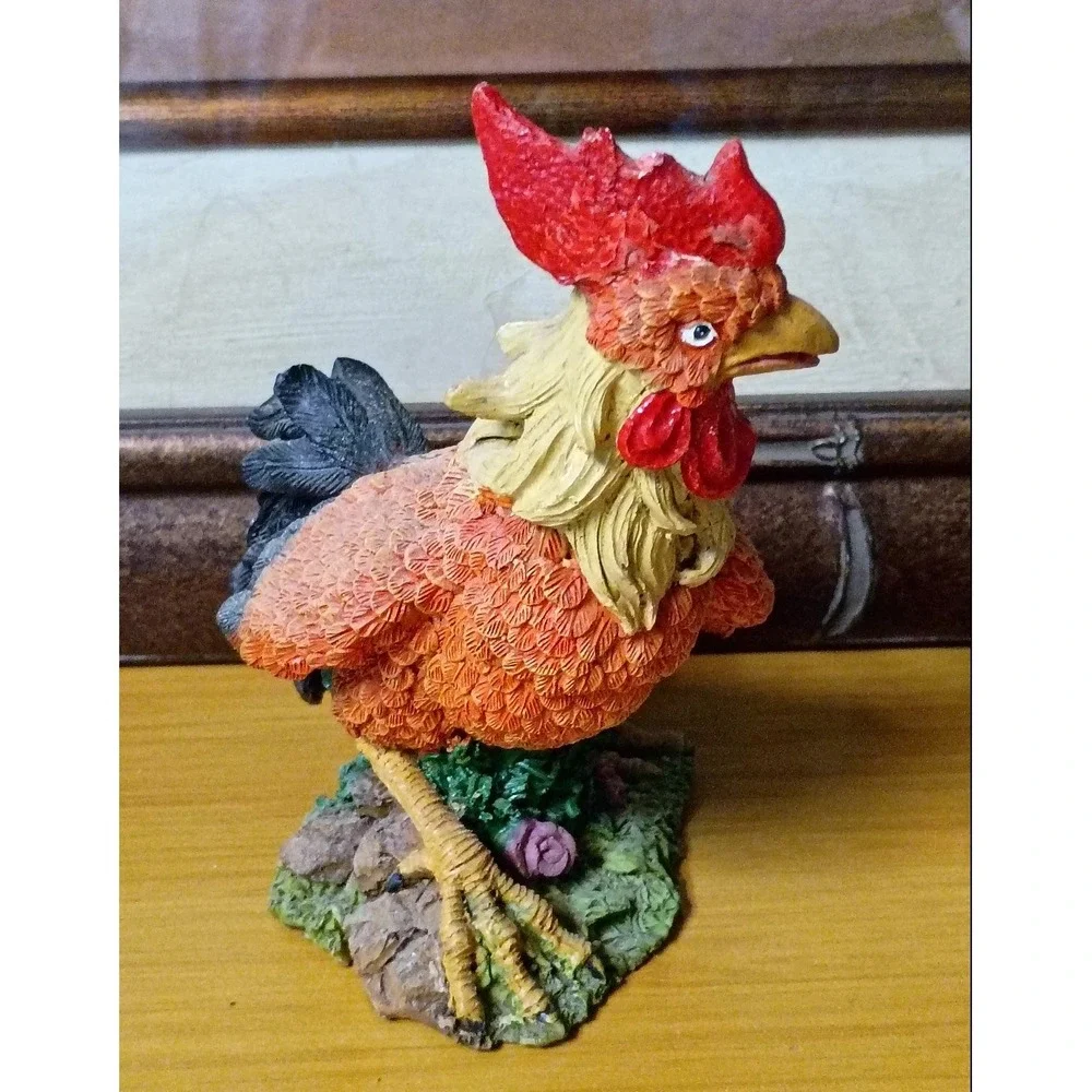Vintage Farmhouse Resin Rooster Figurine Colorful Chicken Decor 5 Inch